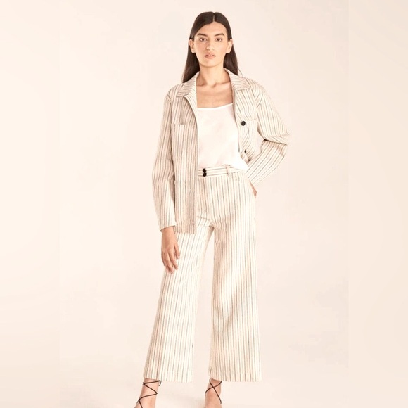 Rebecca Taylor Beige Stripe Denim Stretch Cotton Jacket Blazer Size XS - Picture 2 of 16